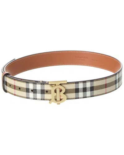 Burberry Check Tb E-canvas & Leather Belt In Gold