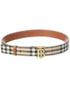 Burberry Check And Leather Tb Belt In Beige