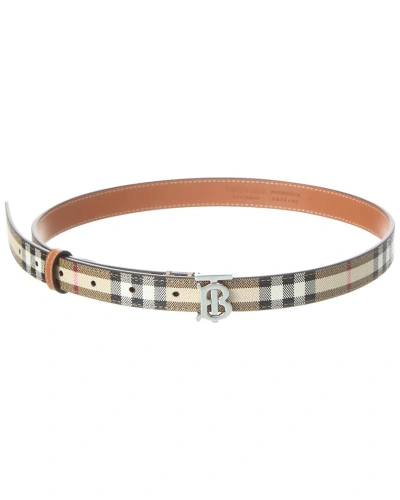 Burberry Check Tb E-canvas & Leather Belt In Beige