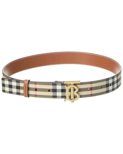 Burberry Check Tb E-canvas & Leather Belt In Brown