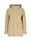 Burberry Quilted Nylon Jacket With Check Hood In Beige