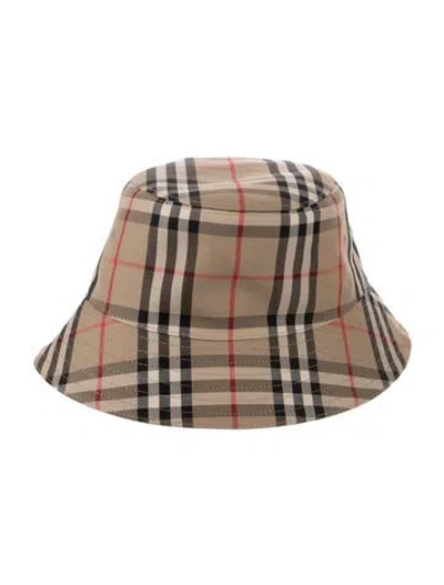 Pre-owned Burberry Check Technical Cotton Blend Bucket Hat W/tags In Neutrals