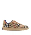 Burberry Men Beige Low Top Sneakers With Check Motif In Mixed Tech Fabrics Man In Neutrals