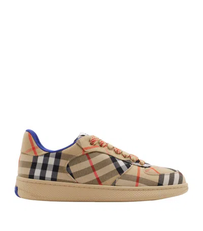 Burberry Men Beige Low Top Sneakers With Check Motif In Mixed Tech Fabrics Man In Brown
