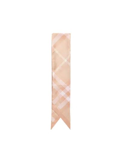 Burberry Check Thin Scarf In Peach