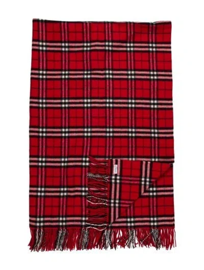 Pre-owned Burberry Check Throw Blanket W/ Tags In Red