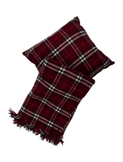 Pre-owned Burberry Check Throw Pillow And Blanket Set In Red