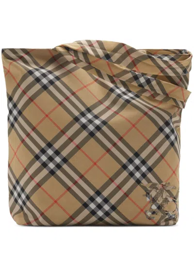 Burberry Check Tote Bag In Brown