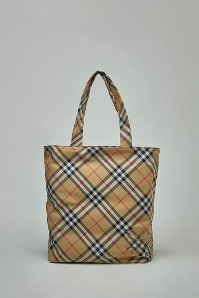 Burberry Check Tote In White