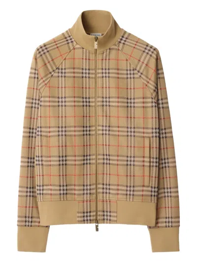 Burberry Beige Sweatshirt With Check Motif In Jacquard In Nude