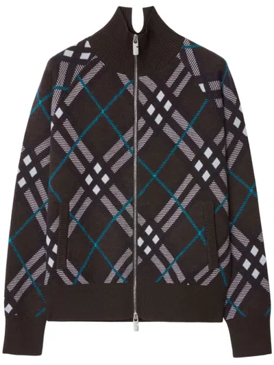 Burberry Check Wool Blend Track Jacket In Multi
