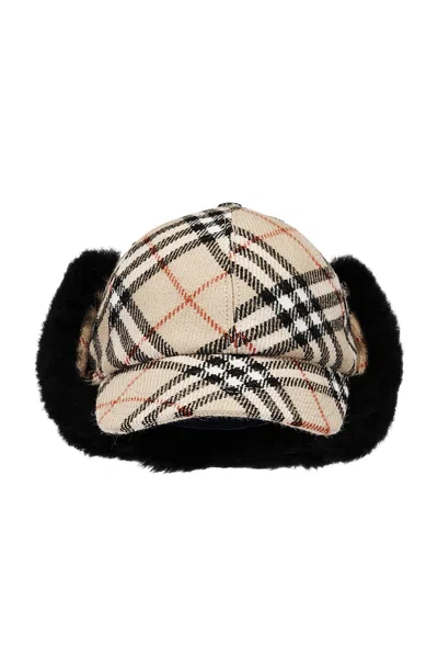 Burberry Check Trapper Visor Cap In Brown