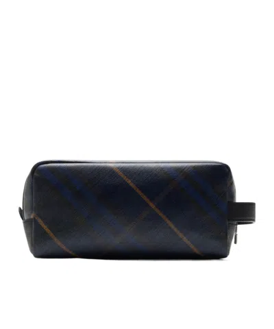 Burberry Check Travel Pouch In Blue