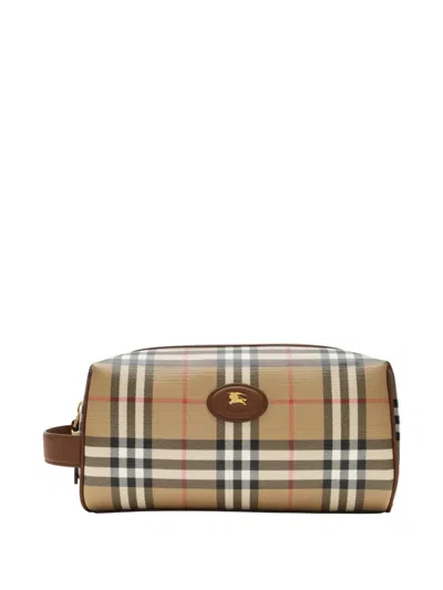 Burberry Check Travel Pouch In Brown