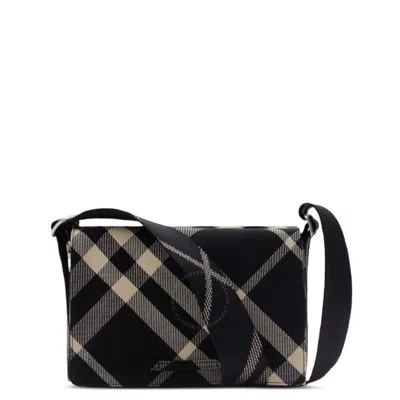 Burberry Check Trench Cotton-blend Crossbody Bag In Black