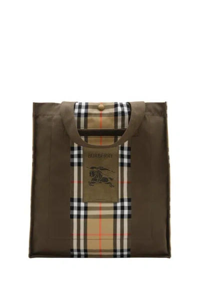 Burberry Check Trench Tote In Gray