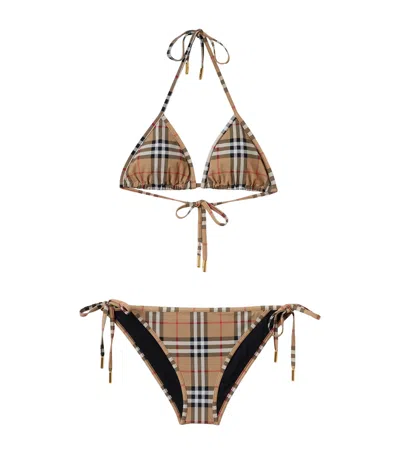 Burberry Check Triangle Bikini In Beige