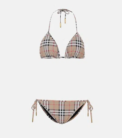 Burberry Women Cobb Bikini With Traditional Check Pattern In Orange