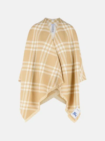 Burberry 'check Tribar' Beige Wool And Silk Cape In Neutral