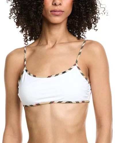 Burberry Check Trim Bikini Top In White