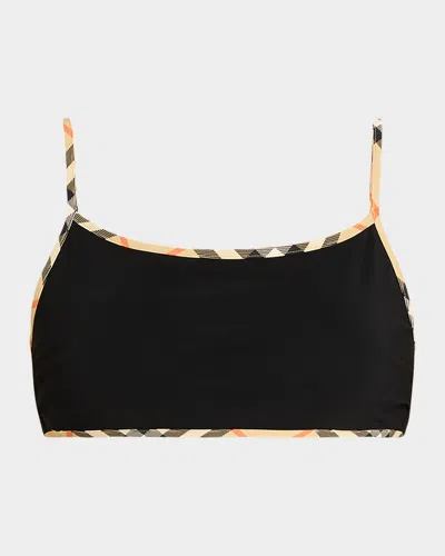 Burberry Check-trim Bikini Top In Black