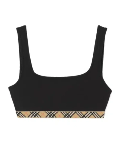 Burberry Check Trim Bikini Top In Black