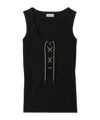 Burberry Ribbed Adjustable Drawstring Tank Top With Equestrian Knight Design In Black