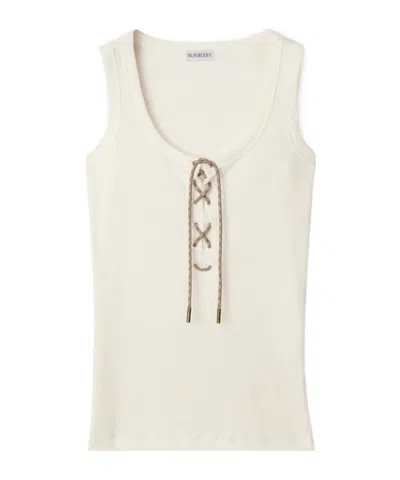 Burberry Check Trim Cotton Blend Tank Top In White