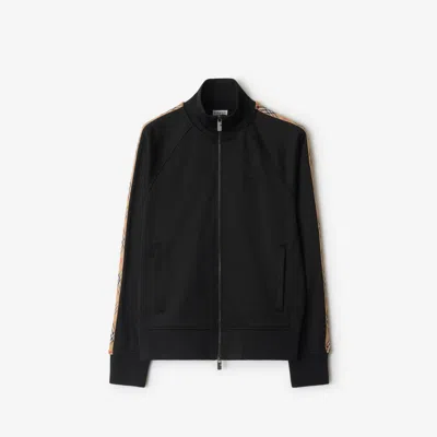 Burberry Check Trim Cotton Blend Track Jacket In Black