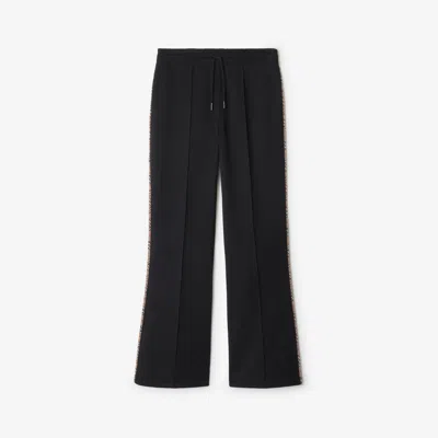 Burberry Check Trim Cotton Blend Track Pants In Black