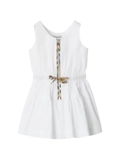 Burberry Babies' Check-trim Cotton Dress In White