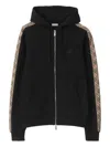 Burberry Ekd Embroidered Check Trim French Terry Full Zip Hoodie In Black
