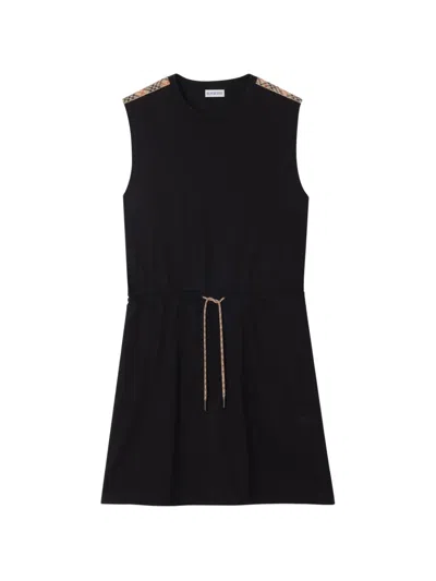 Burberry Tabitha Check-trim Drawstring Mini Dress In Black