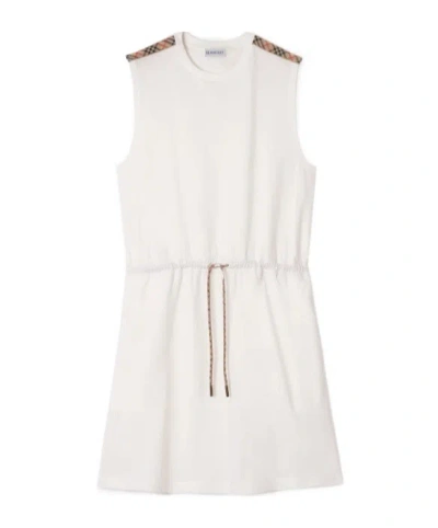 Burberry Check Trim Cotton Jersey Dress In White