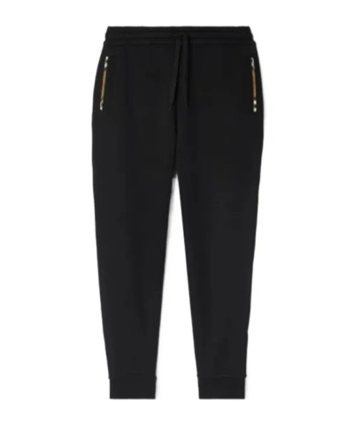 Burberry Check Trim Cotton Jogging Pants In Black