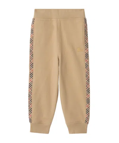 Burberry Check Trim Cotton Jogging Pants In Brown
