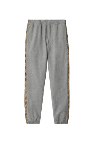 Burberry Check-trimmed Cotton Track Pants In Gray