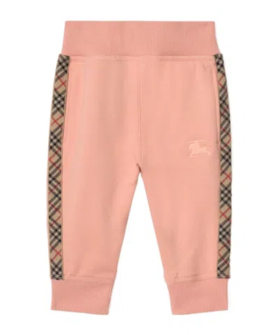 Burberry Check Trim Cotton Jogging Pants In Pink