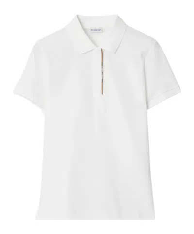 Burberry Check Trim Cotton Polo Shirt In White