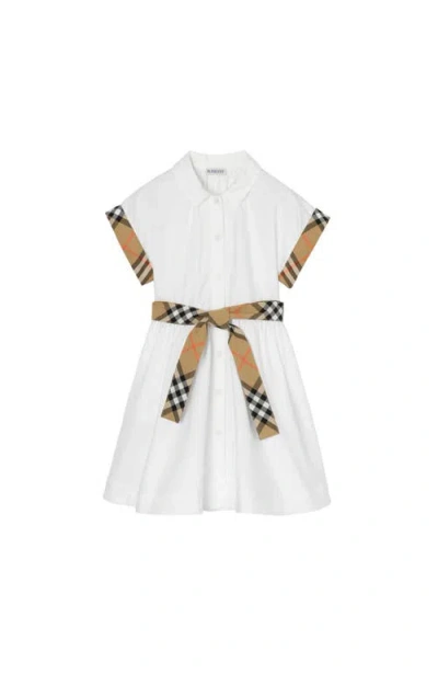 Burberry Babies'  Check Trim Cotton Shirt Dress In White