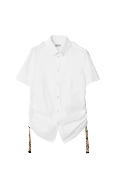 Burberry Check Trim Cotton Shirt In Optic White