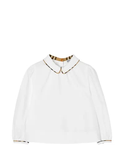 Burberry Kids' Check-trim Cotton Shirt In White