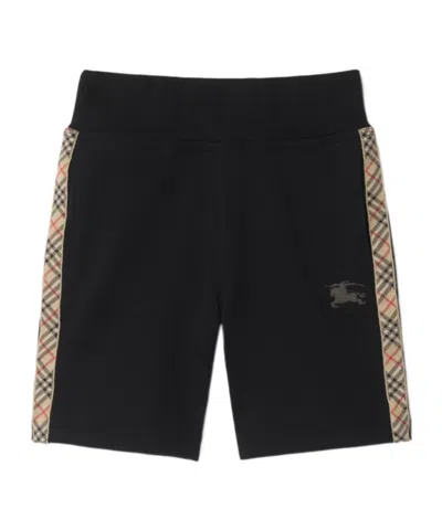 Burberry Kids' Check Trim Cotton Shorts In Black