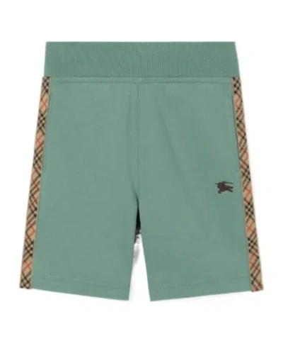 Burberry Check Trim Cotton Shorts In Green