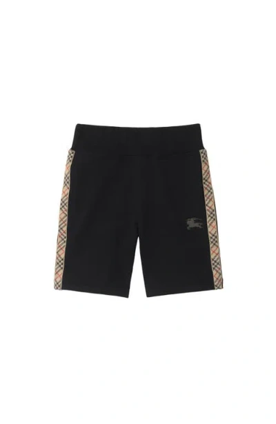 Burberry Kids'  Check Trim Cotton Shorts In Black