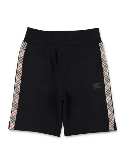 Burberry Check Trim Cotton Shorts In Black