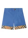 Burberry Childrens Check Turn-up Cotton Shorts In Blue
