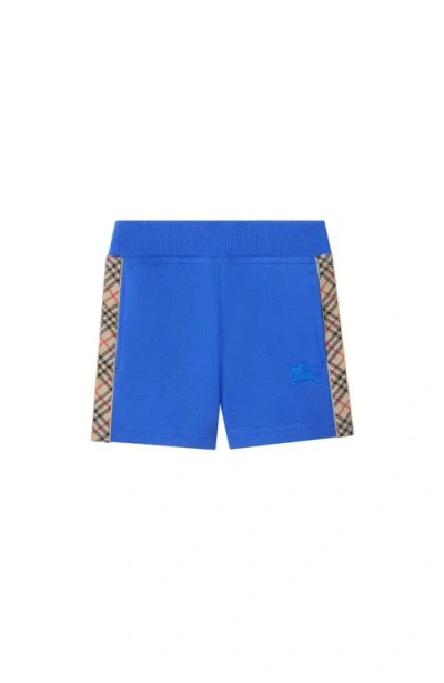 Burberry Babies'  Check Trim Cotton Shorts In Blue