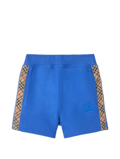 Burberry Babies' Check-trim Cotton Shorts In Blue