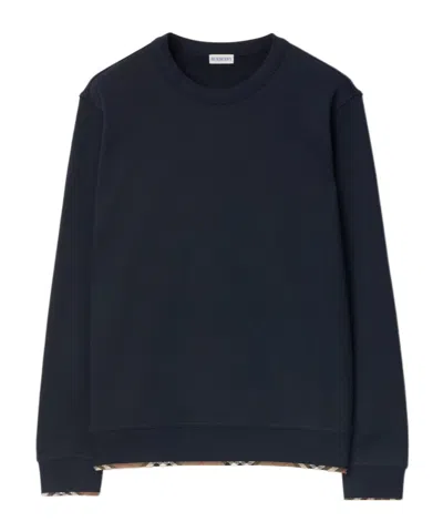 Burberry Check Trim Cotton Sweatshirt In Blue